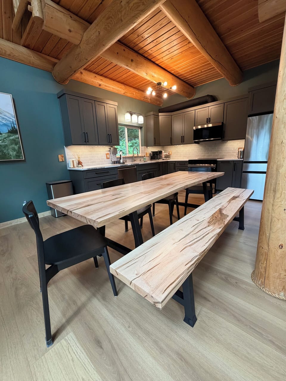 Full kitchen with dishwasher, stove/oven, microwave, and refrigerator.