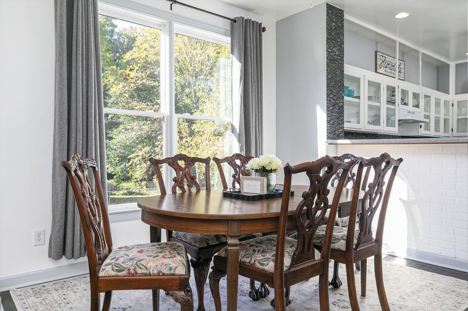There's room for the whole family at this dining room table