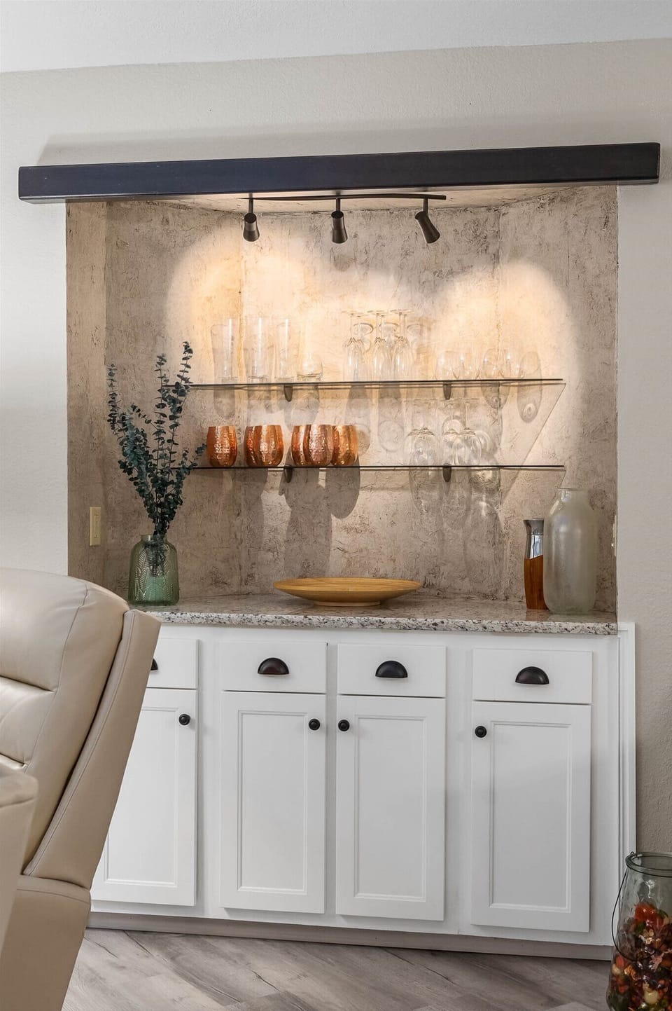 Bar in living room.