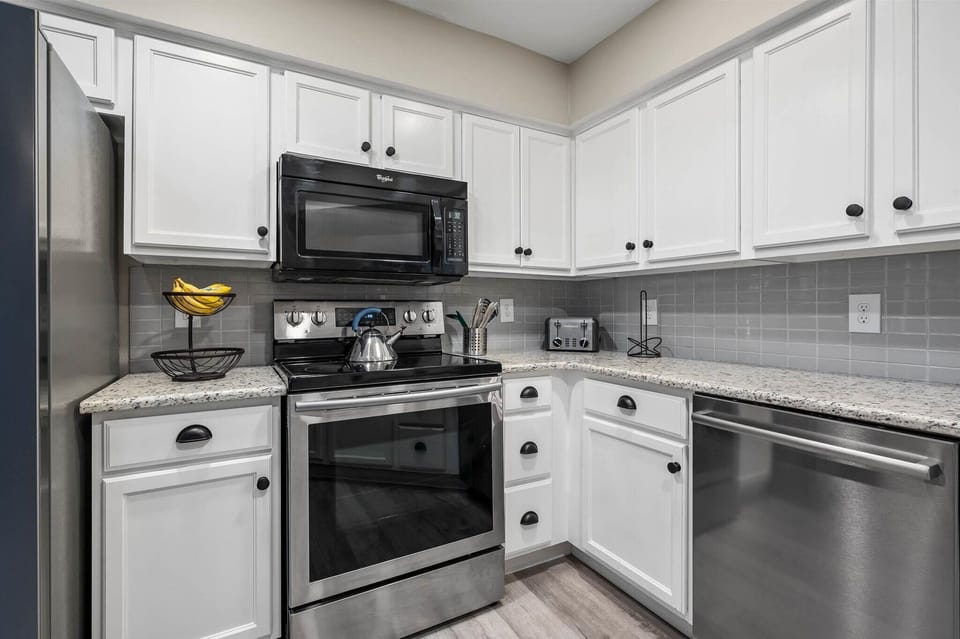 Fully stocked kitchen.