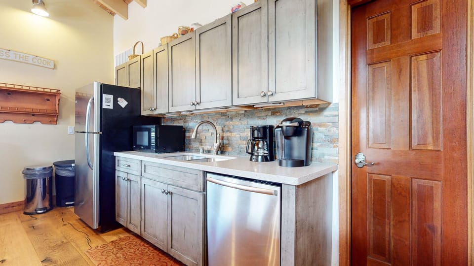 Indoors, Kitchen, Hardwood, Microwave, Refrigerator