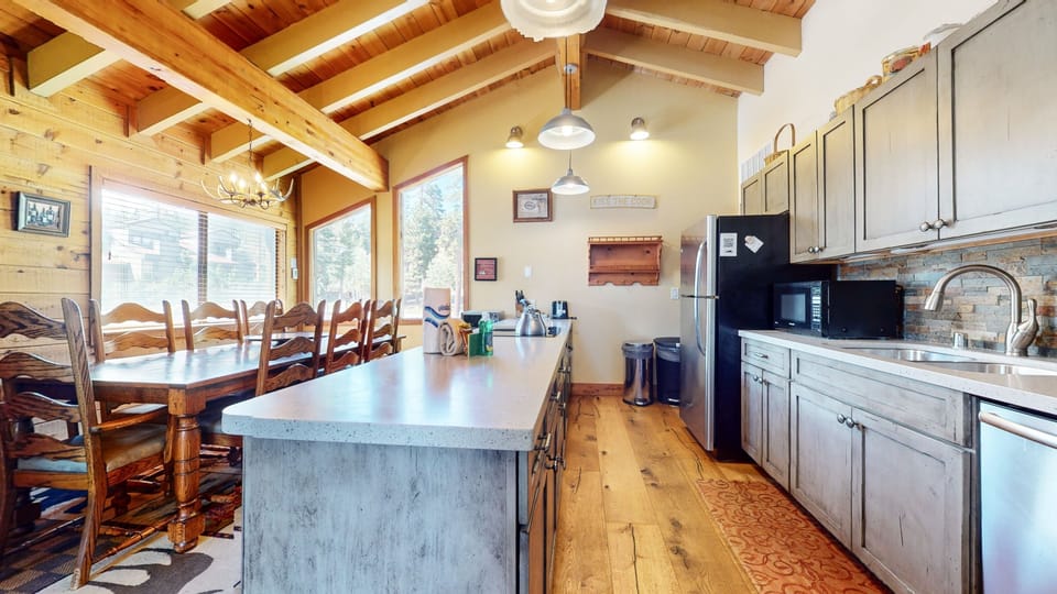 Indoors, Hardwood, Kitchen, Refrigerator, Microwave