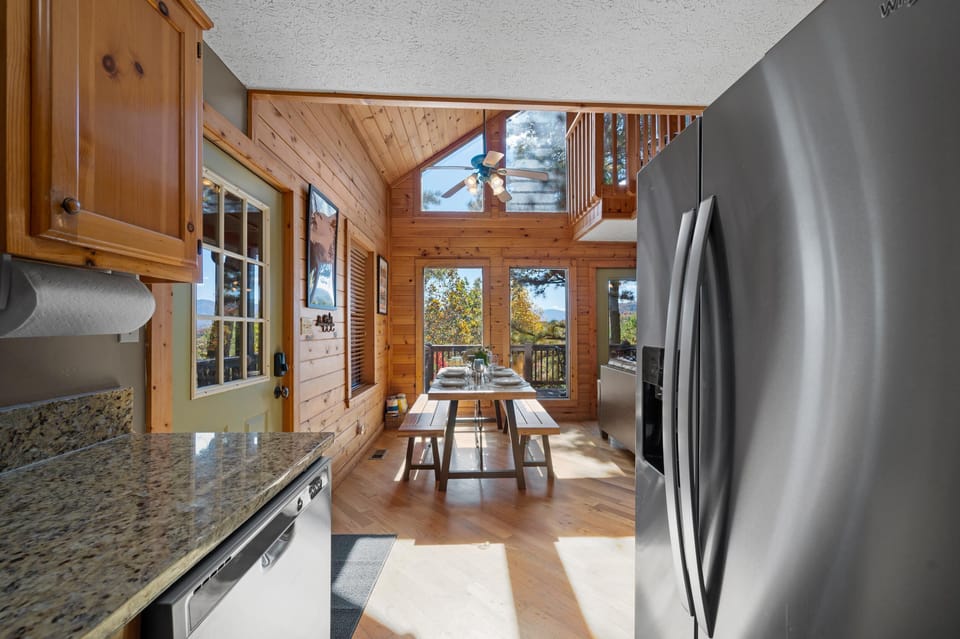 View from the kitchen, to dining, to the Smokies! 