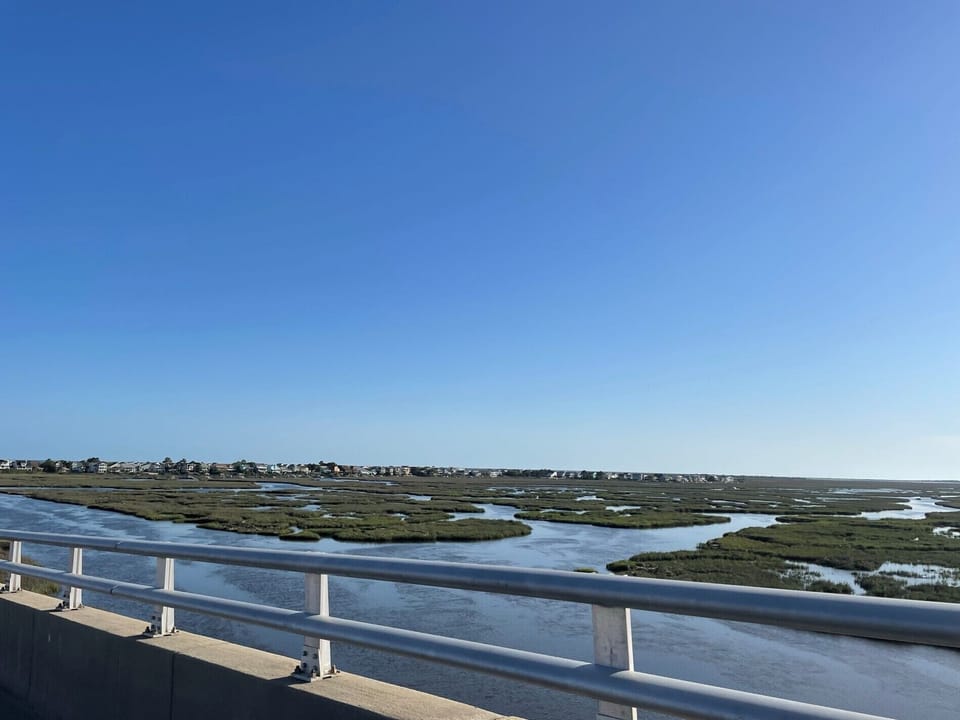Intracoastal waterway view while driving over Sunset Beach bridge