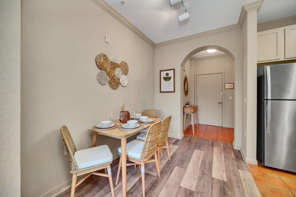 Indoor dining area and kitchen 