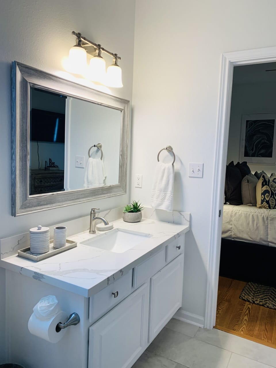 Fully renovated bathroom, off of bedroom 1.