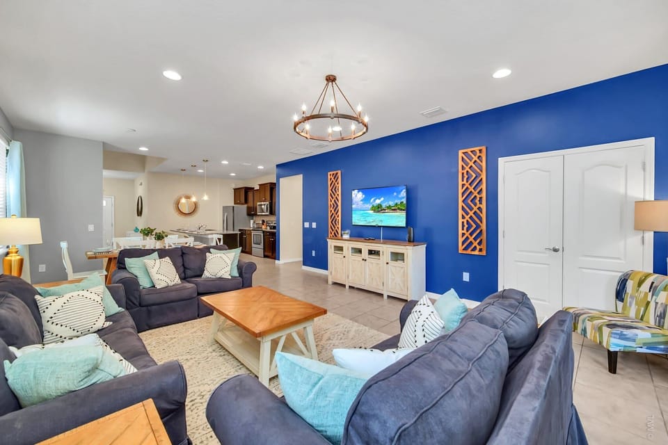 TV, fireplace, video-game console, foosball