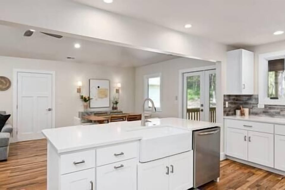 Kitchen island and dining space