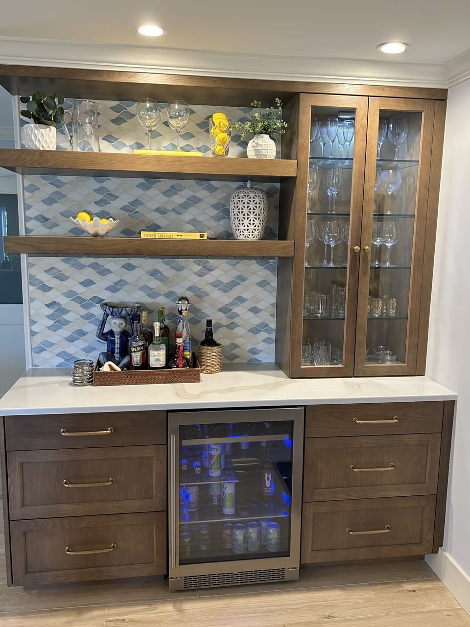 dry bar/coffee station, with wine/beverage fridge
