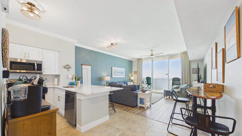 Open concept living and kitchen area