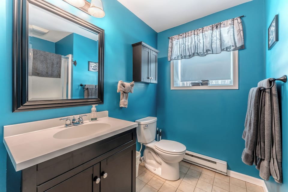 Full bathroom with walk-in shower.