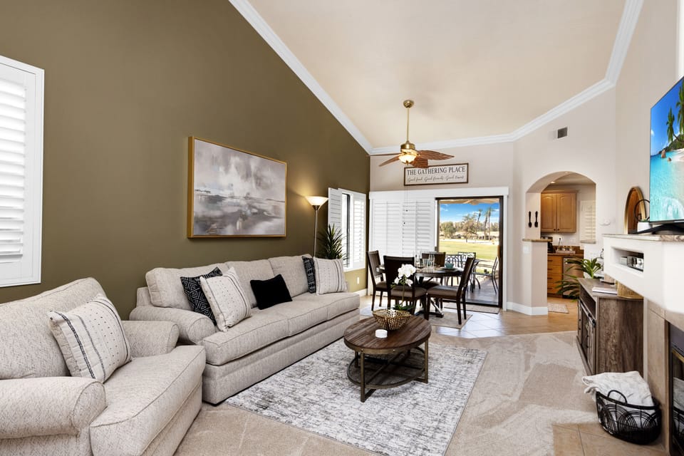 Spacious living room with vaulted ceilings!