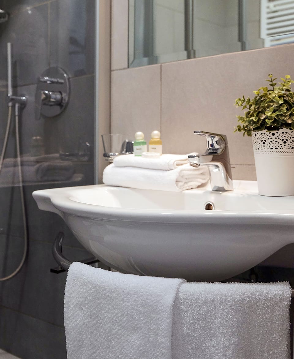 Shower, free toiletries, hair dryer, slippers