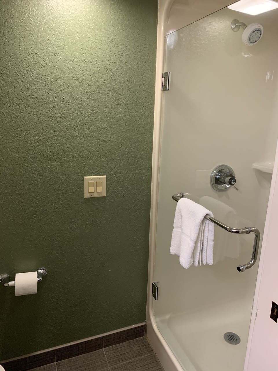 Shower, free toiletries, hair dryer, towels