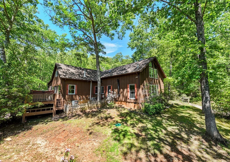 A wide-angle view of the private mountain home highlighting its secluded location in the Baines Mountain area.