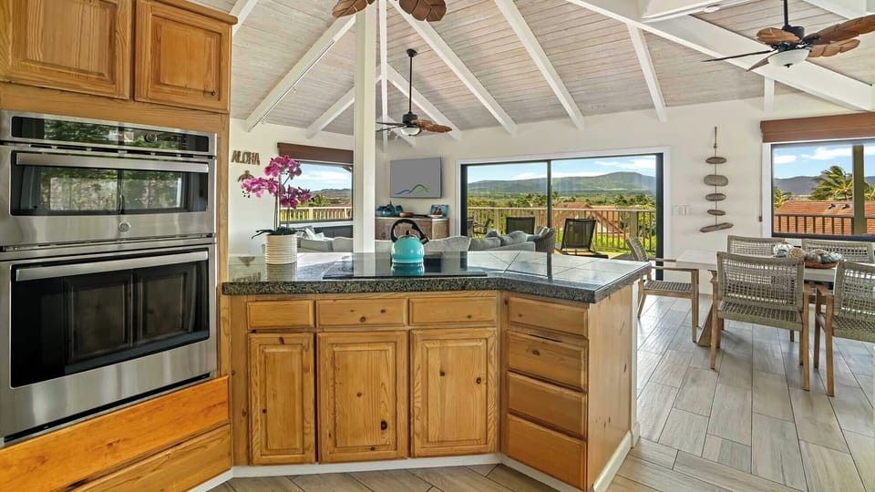 Hale Anuenue - Kitchen & Lanai View - Parrish Kauai