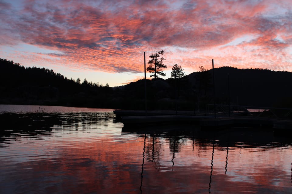 Sunset views of Boulder Bay at Big Bear Lake, CA