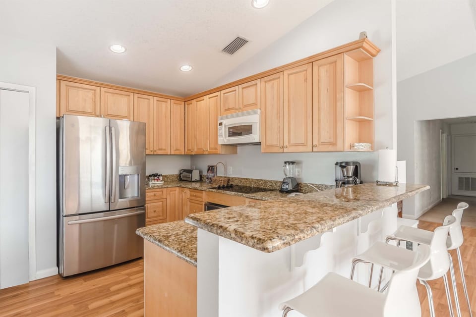 Fully stocked kitchen.
