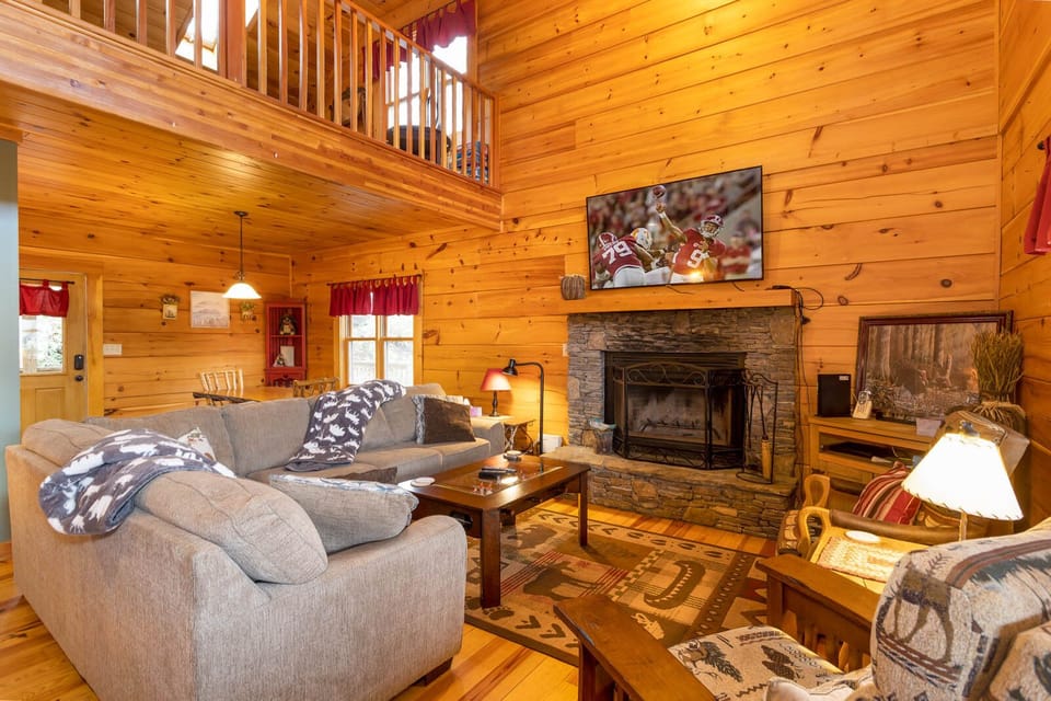Wood Burning Fireplace and Flat Screen TV