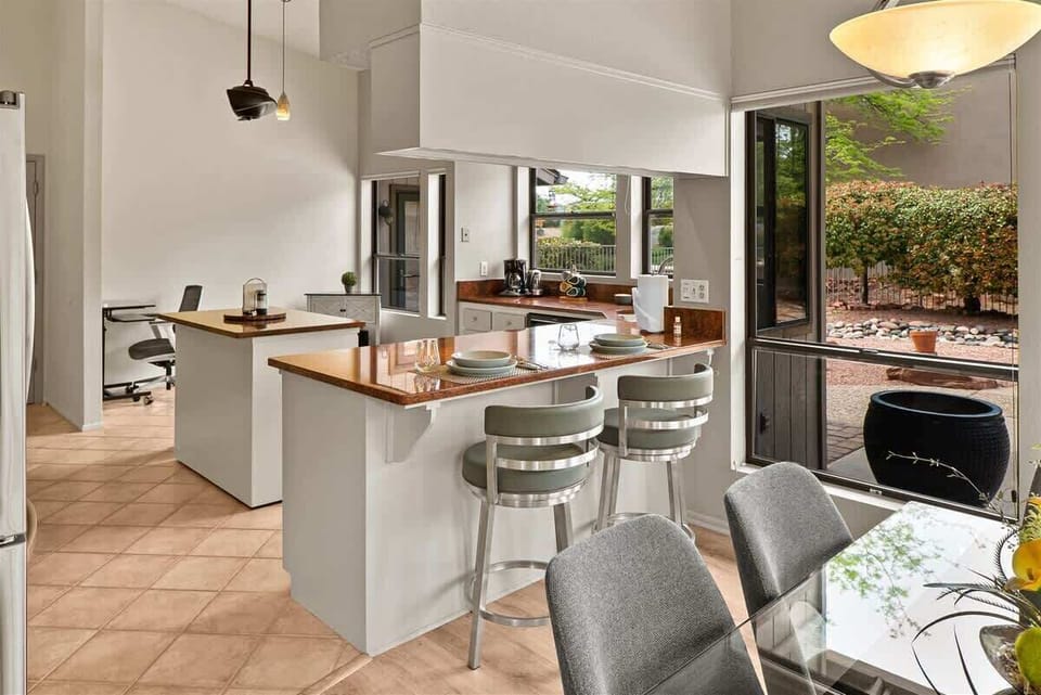 The kitchen is modern and fully equipped