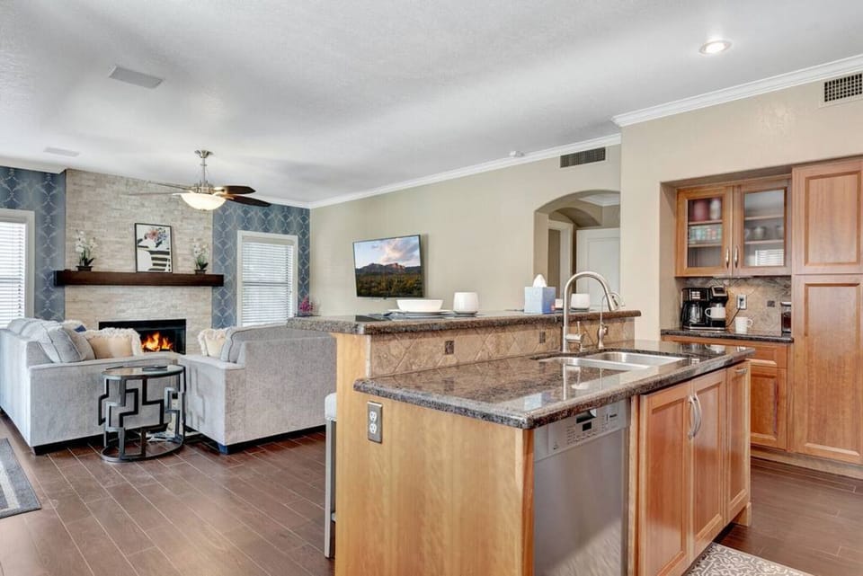 Open layout for living area and kitchen