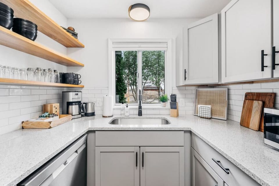 The kitchen is conveniently located off the dining area.