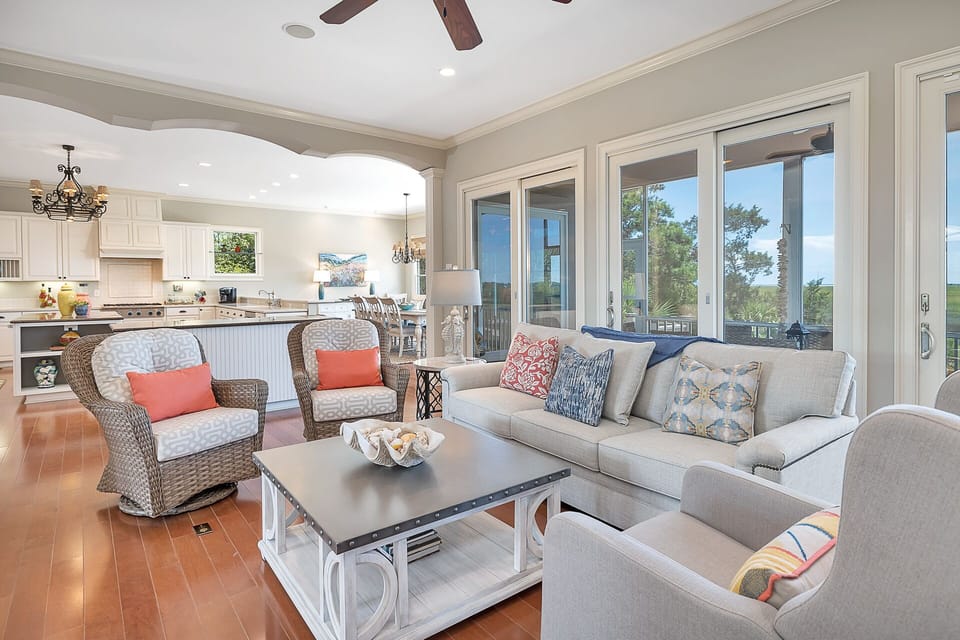 Enjoy time in this living space that opens up to the kitchen and dining areas
