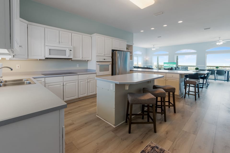Large open kitchen has plenty of room for multiple chefs
