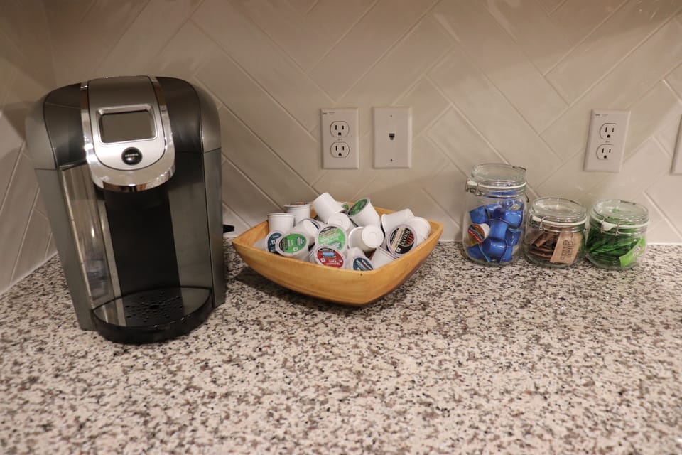 Stocked coffee corner.