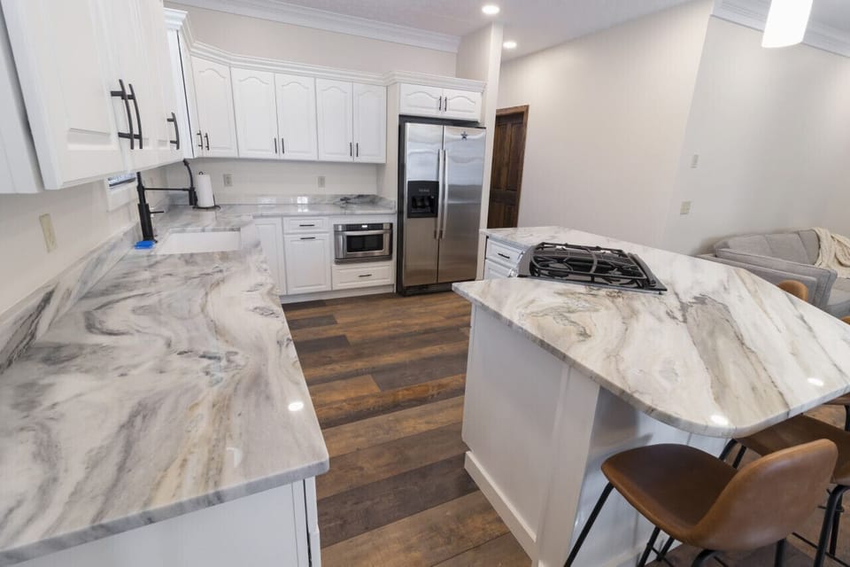Remodeled kitchen with counter seating