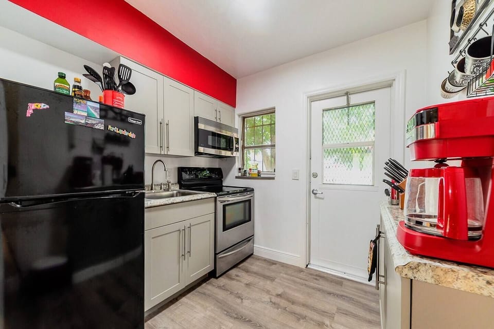 Kitchen is small but is fully equipped for real cooking.
