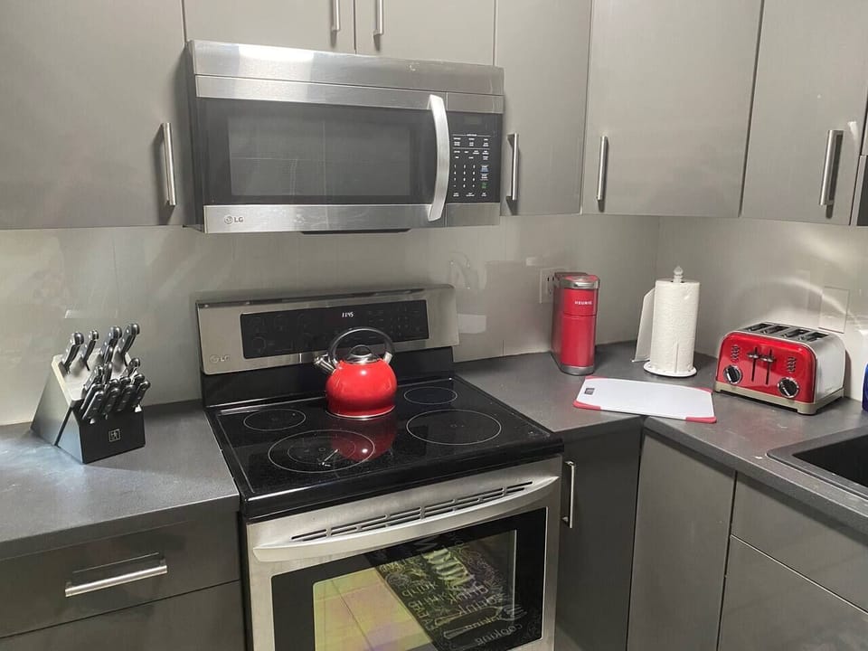 The kitchen is fully equipped for real cooking.