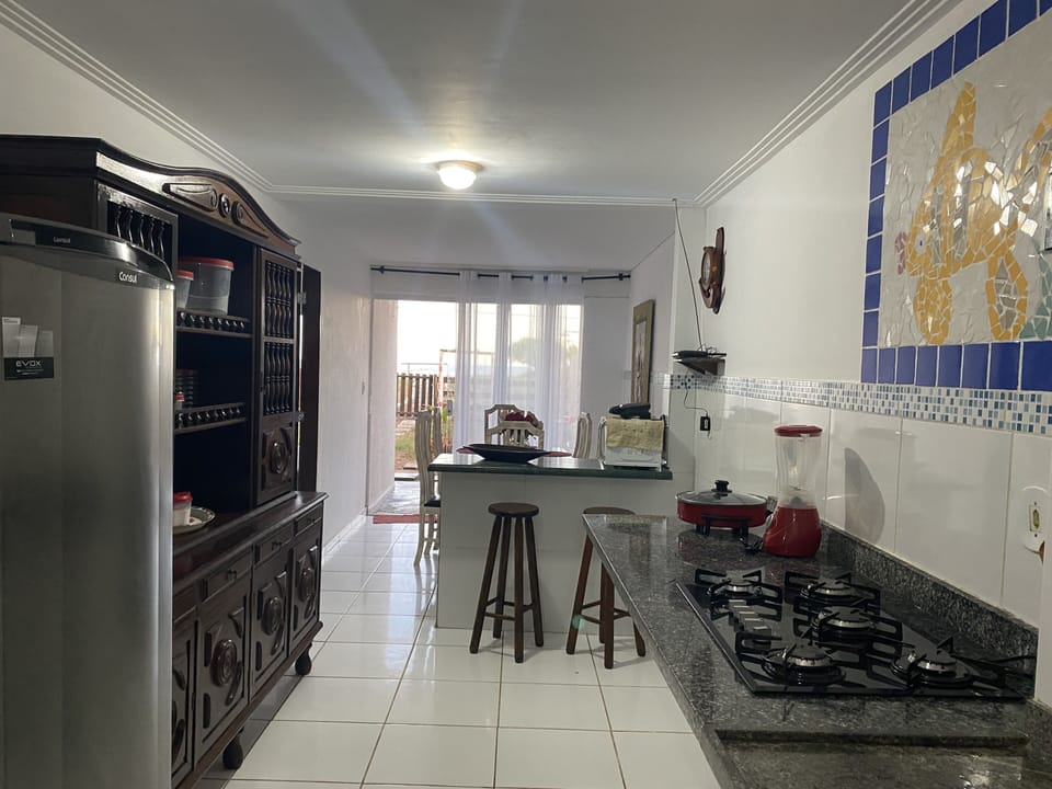 Full-size fridge, microwave, stovetop, toaster