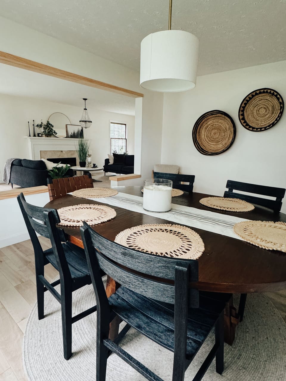 Dining room with view into the formal living space.