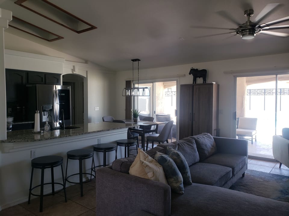 Living area and kitchen