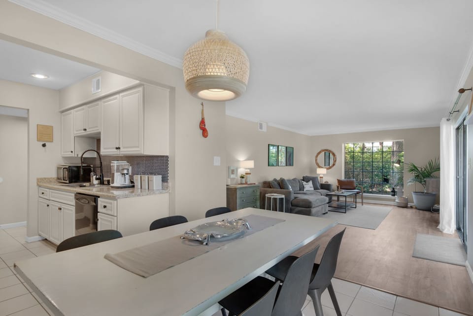 The open concept living and dining room provide a spacious feel.