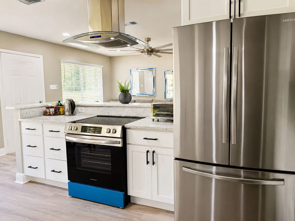Modern kitchen with stainless steel appliances