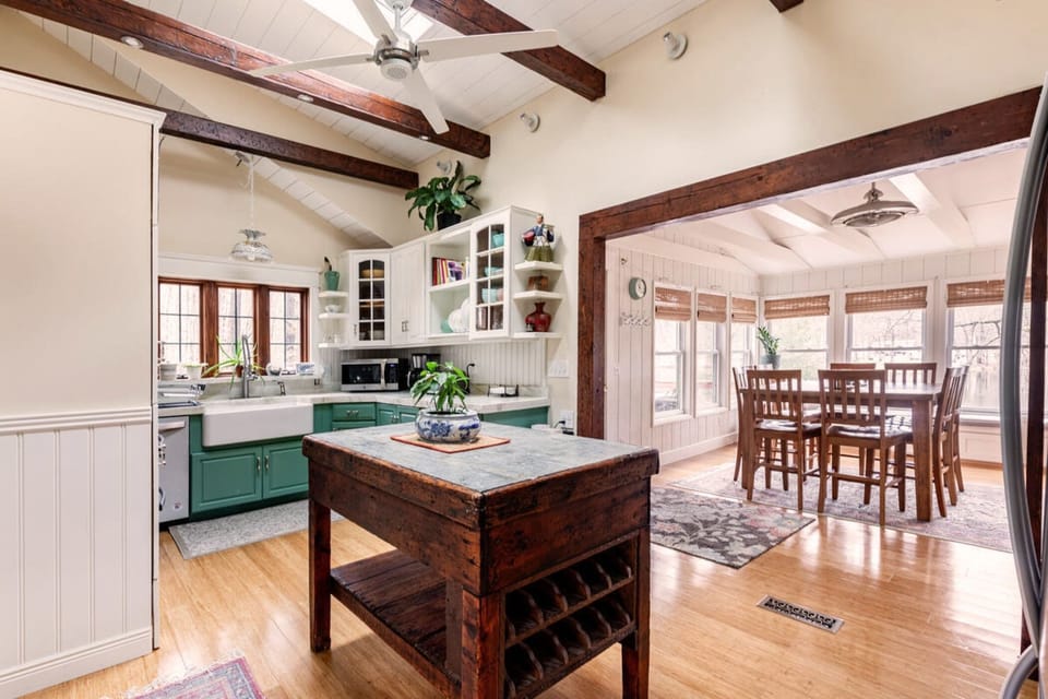 Vaulted ceilings reach 14ft at their highest point, creating a dramatic environment while you prepare meals.
