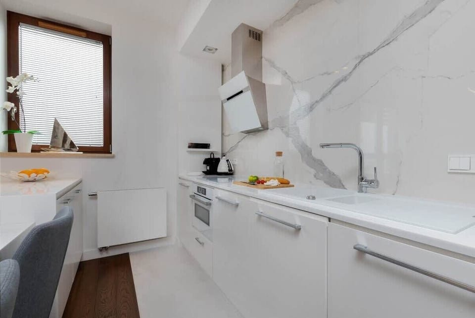 The kitchenette's practical layout maximizes space and functionality.