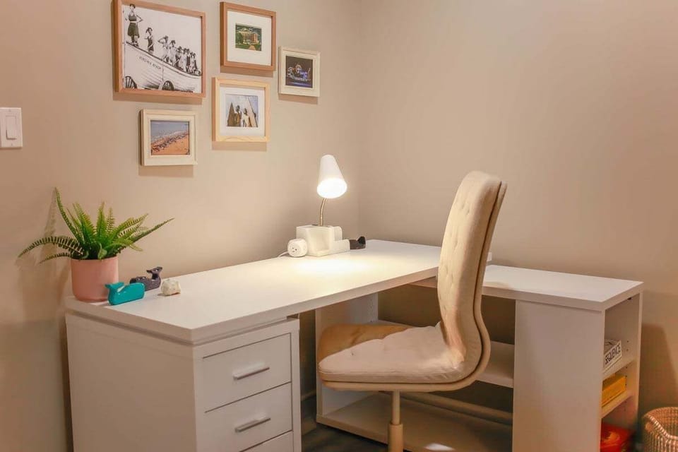 Desk area on the second floor has multiple outlets and charging points and is perfect for working or attending school remotely.