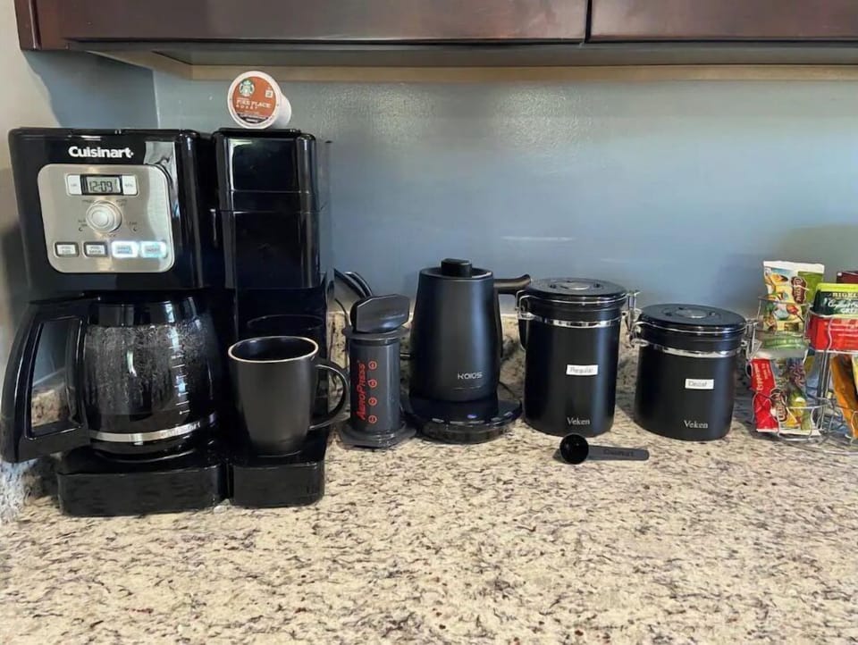 Coffee bar including locally roasted ground coffee & tea, in regular & decaf