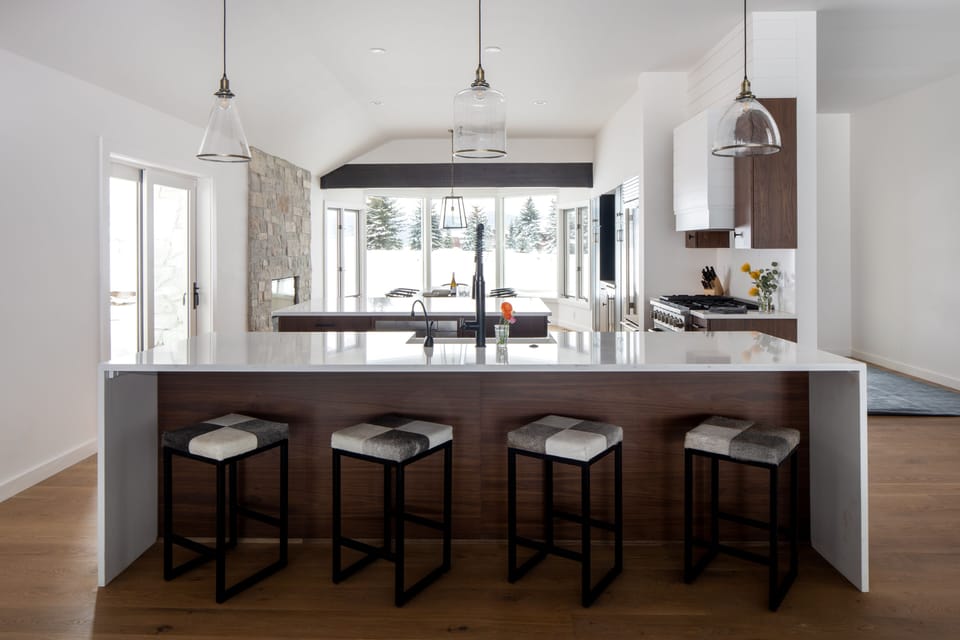 Open kitchen, entry and deck access with Sleeping Indian and Teton views