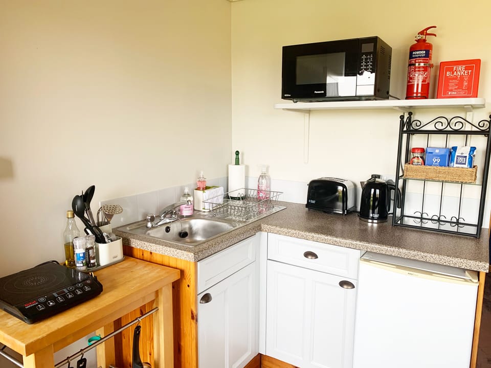 Vorlich Lodge | Private kitchenette | Fridge, microwave, oven, stovetop