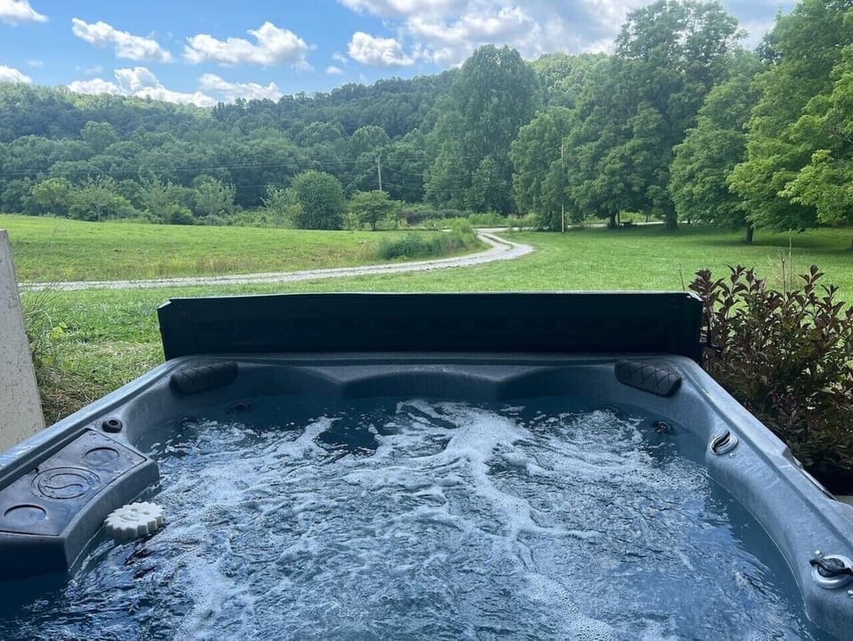 Hot tub overlooking the beauty of Hocking Hills