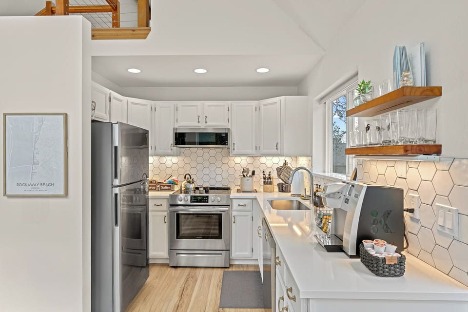 Indulge in our well-equipped kitchen, complete with all the cooking essentials. 
