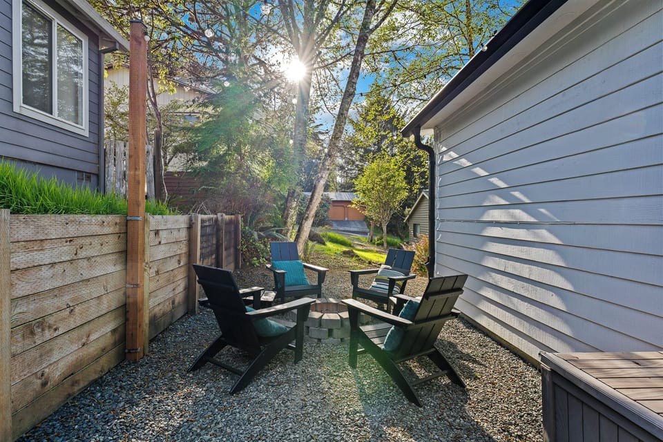 Delight in the sun with outdoors with Adirondack chairs. 