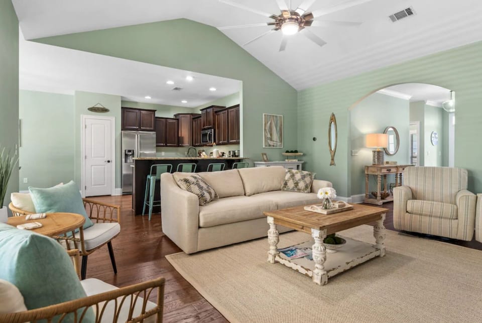Designed with comfort in mind, living area offers plush new furnishings/Smart TV