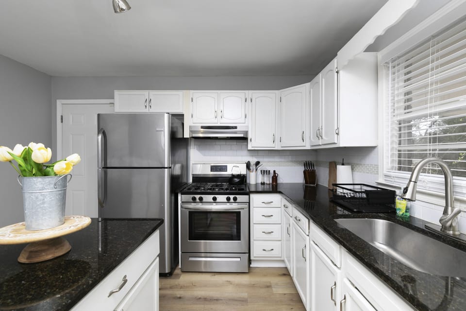 Fully stocked kitchen. 