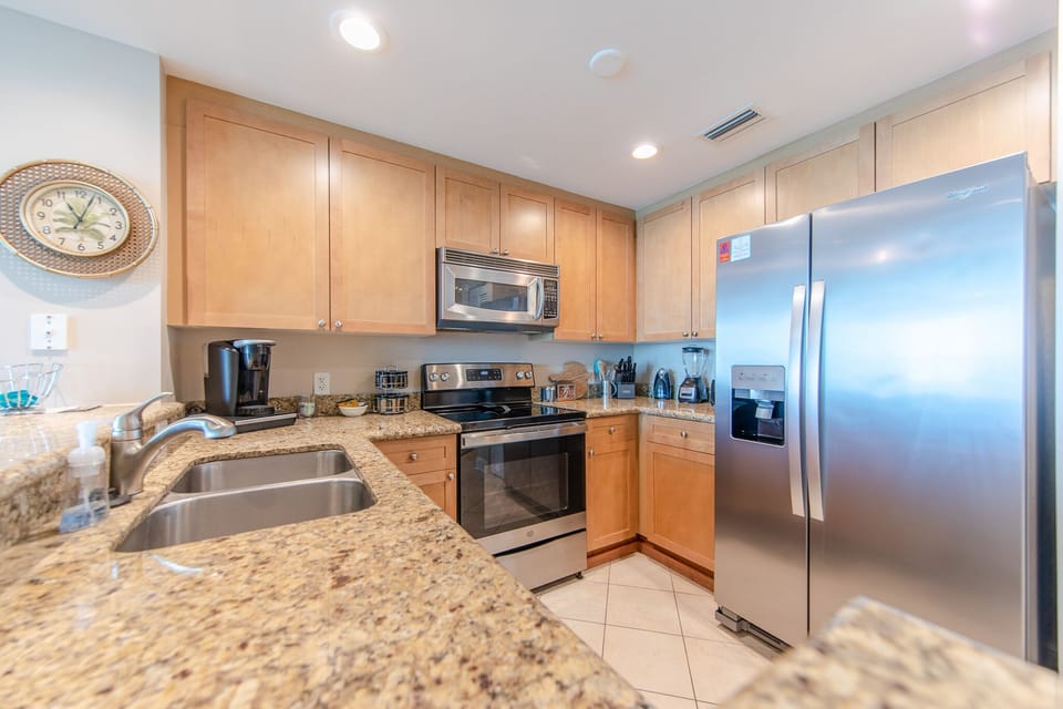 Fully stocked kitchen.
