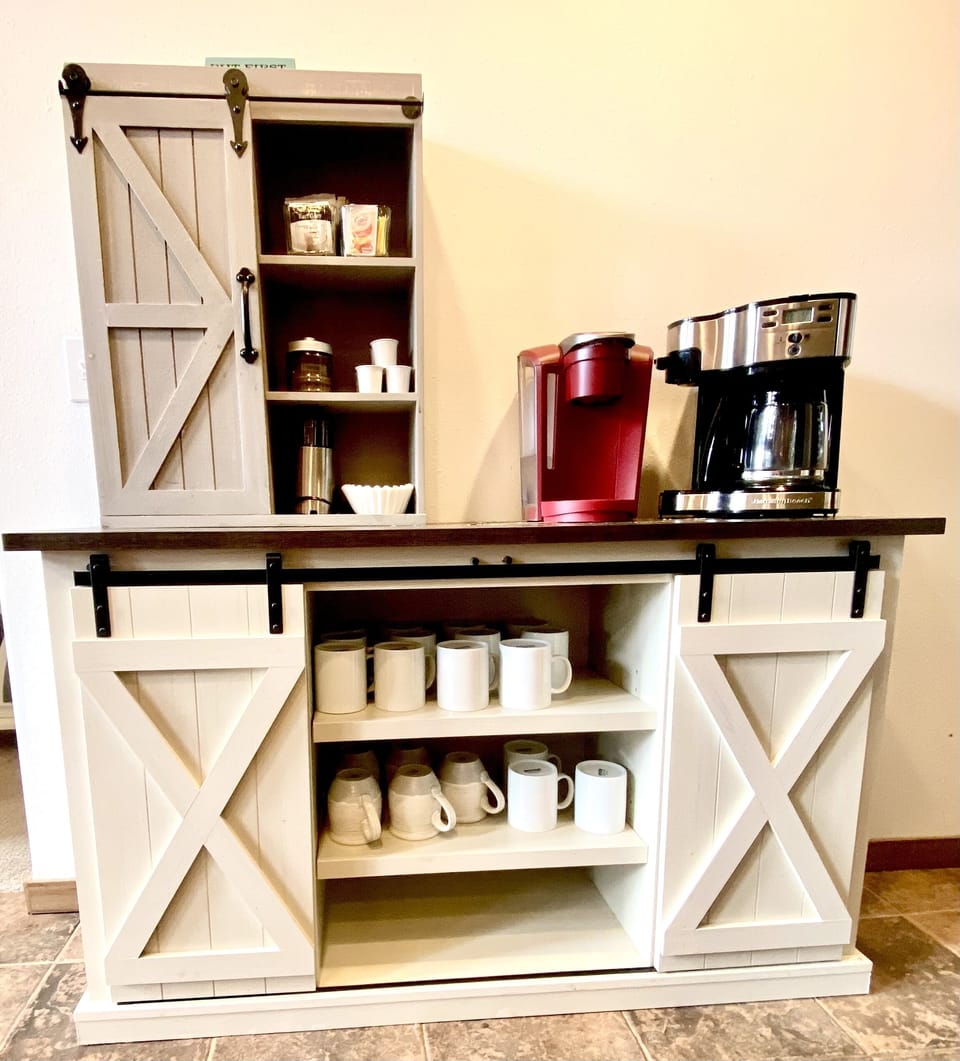 Coffee Bar with a coffee pot and a keurig